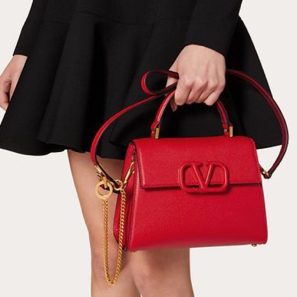 New Valentino VSLING Lipstick Red Leather Bag Satchel Medium Rockstud Perfect - Picture 1 of 16